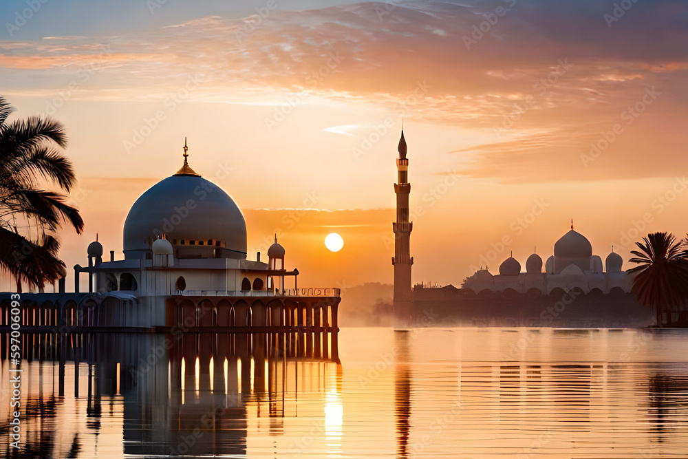 mosque at sunset