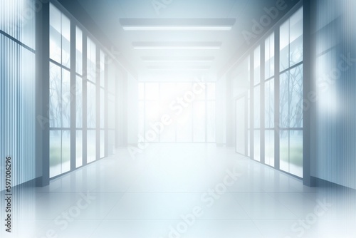Light blurred background. The hall of an office or medical institution with panoramic