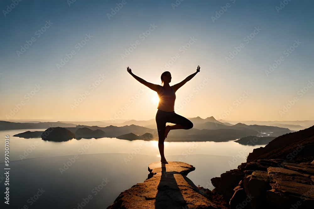 silhouette of a person doing yoga pose in the sunset, generative ai silhouette of a person doing yoga pose in the sunset, generative ai