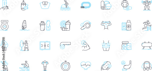 Health club linear icons set. Fitness, Gym, Exercise, Wellness, Strength, Health, Cardio line vector and concept signs. Yoga,Pilates,Training outline illustrations Generative AI