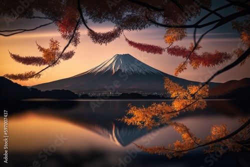 Spring cherry blossom with mount fuji in the background
