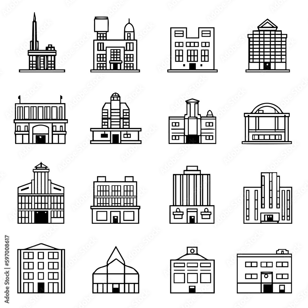 Set of Buildings icons, SVG, vector line icons
