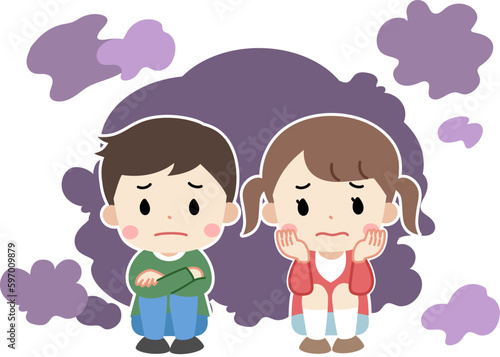 落ち込む子供のイラスト　モヤモヤ