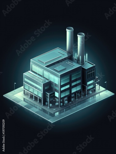 A factory icon with translucent glass isometric view .Generative AI