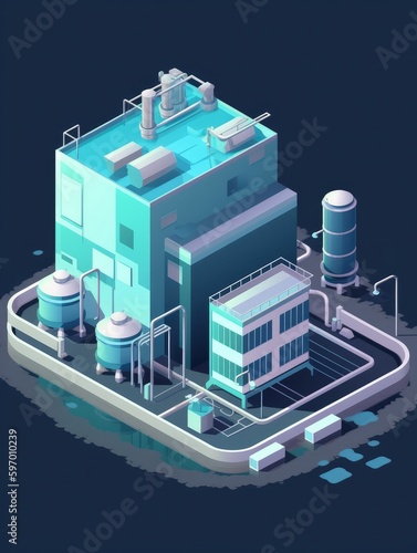 A waste treatment facility icon with translucent glass isometric .Generative AI