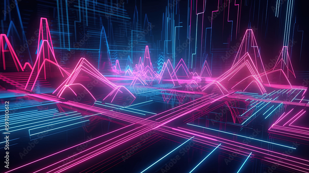 Naklejka premium Neon lines geometric. Generative AI.