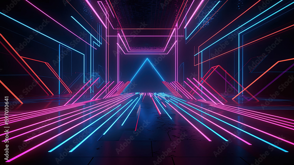 Neon lines geometric. Generative AI. Neon lines geometric. Generative AI.