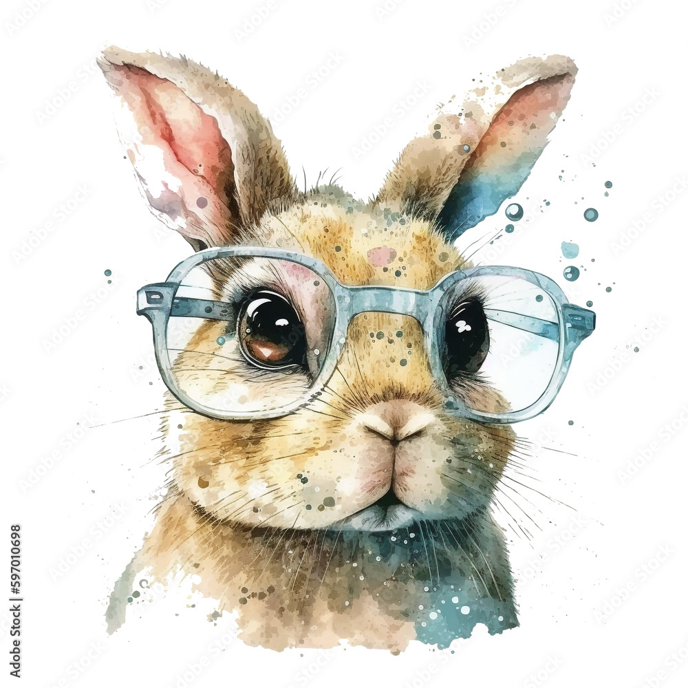 Cute Watercolor transparent background Bunnies in Glasses Clip Art ...