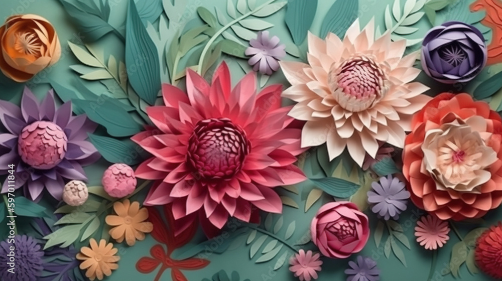 Seamless pattern art of flowers. Generative AI. Seamless pattern art of flowers. Generative AI.