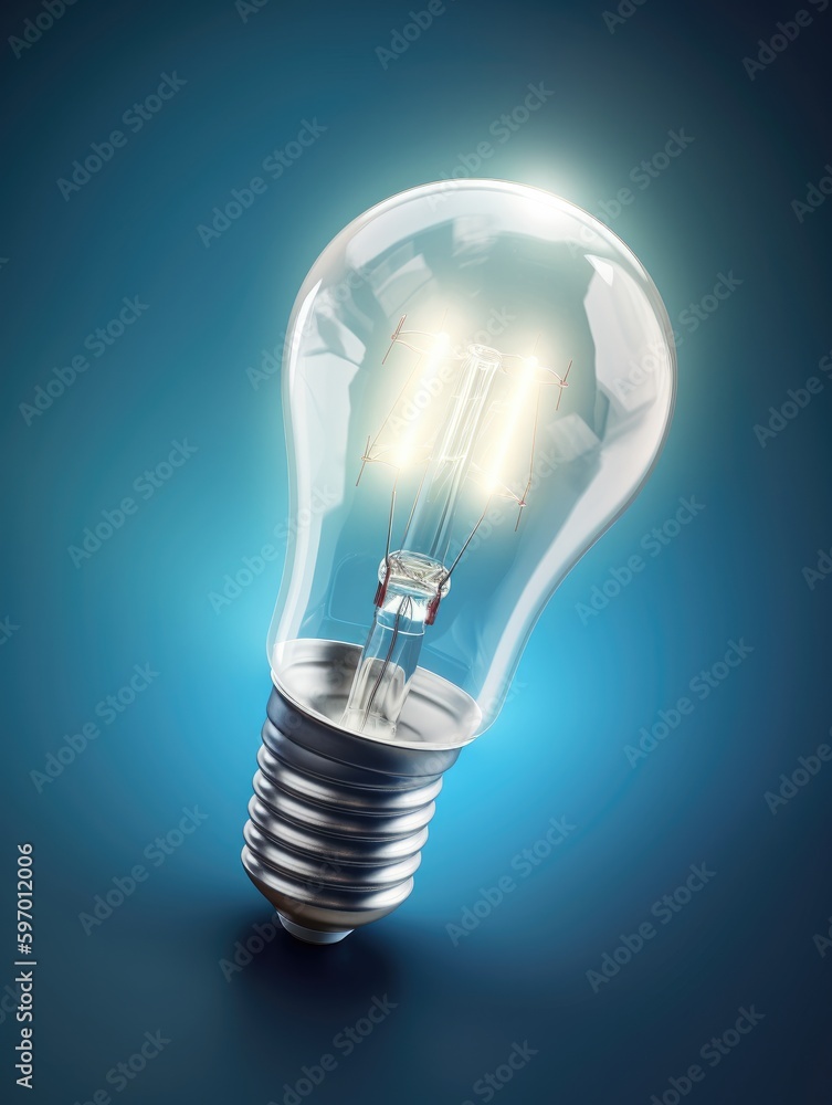 A light bulb icon with translucent glass isometric view. Generative AI A light bulb icon with translucent glass isometric view. Generative AI