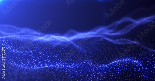 Abstract blue energy waves from particles of futuristic hi-tech glowing background © Bolbik