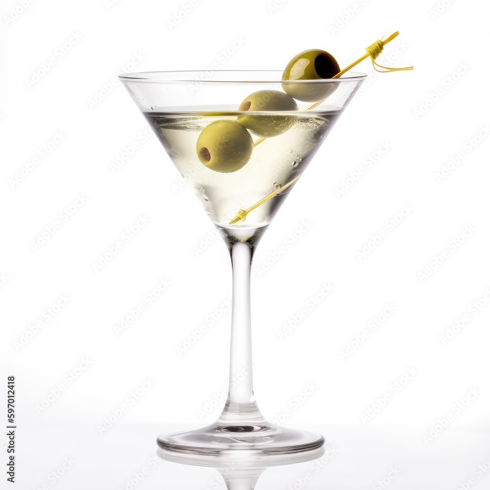 Dirty Martini cocktail Isolated on White. Generative AI Dirty Martini cocktail Isolated on White. Generative AI