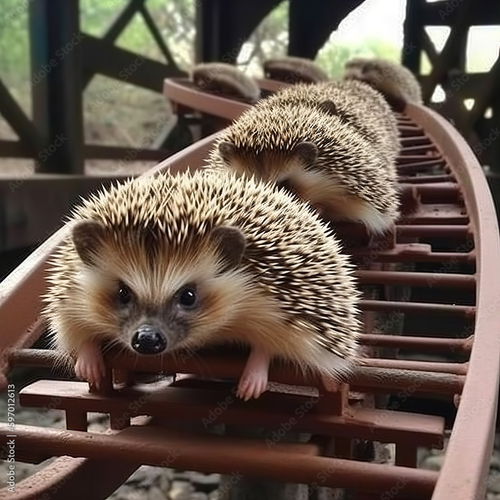 Fototapeta premium Hedgehogs rollercoaster Generative AI