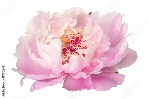 Pink Peony flower on transparent background. Generative AI illustration