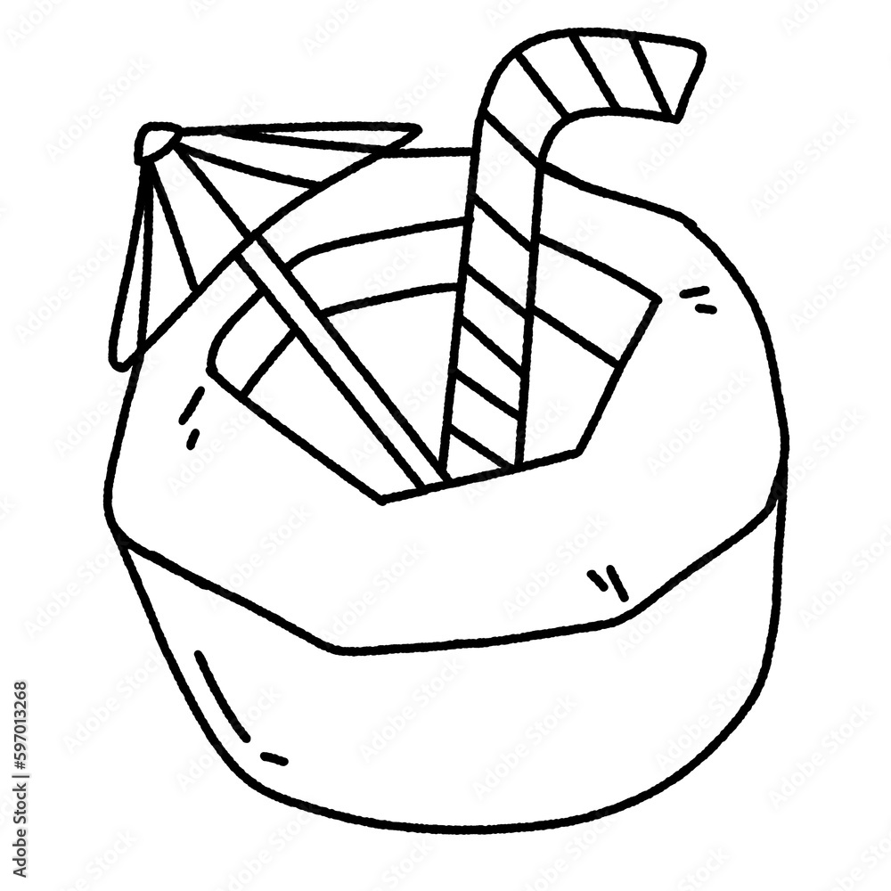 Fototapeta premium doodle line art coconut drink.beverage on the beach vacation trip. cool and fresh drink summer menu.