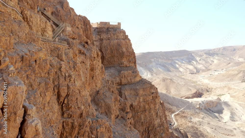 Close-up shot of Snake Path pathway steps to the famous Masada fort, Judaean Desert, Israel. Close-up shot of Snake Path pathway steps to the famous Masada fort, Judaean Desert, Israel.