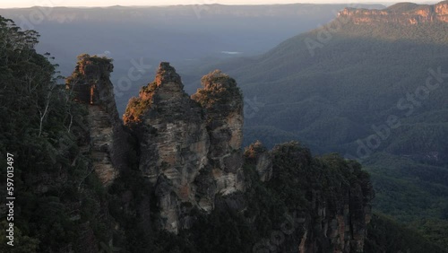 Close view of the 3 sisters, Blue Mountains from Echo Point at sunrise, New South Wales, Australia. photo