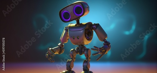 Animated cute robot, great design for any purposes. Cartoon realistic bot. Animal character design. Internet communication. Comic drawing. Cute character design. Comic background.