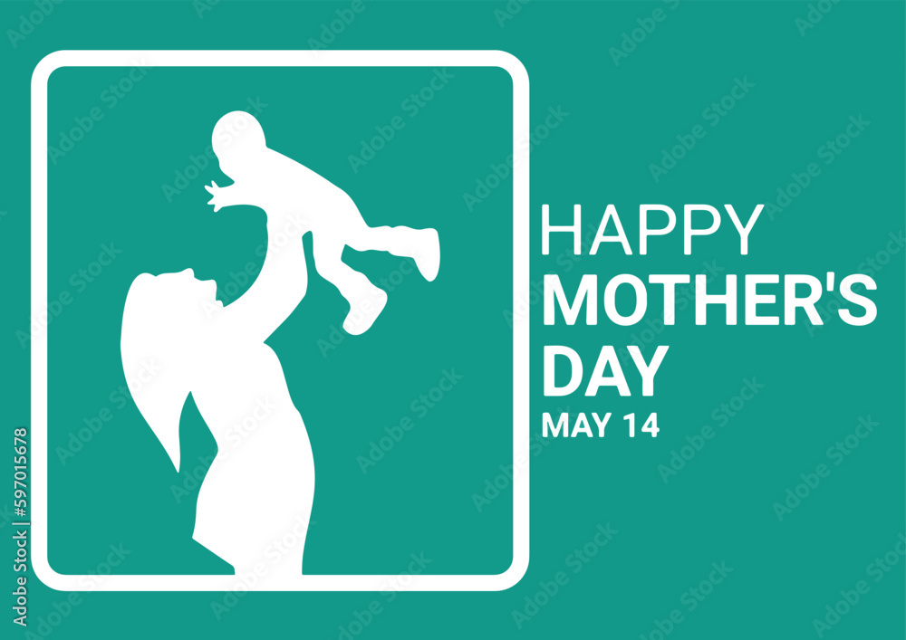 Happy Mother's Day greeting card. May 14. Silhouette of mother with baby. Vector illustration. Happy Mother's Day greeting card. May 14. Silhouette of mother with baby. Vector illustration.