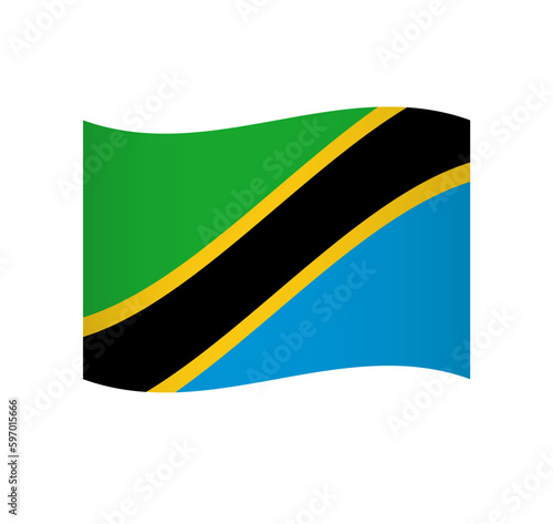 Tanzania flag - simple wavy vector icon with shading.