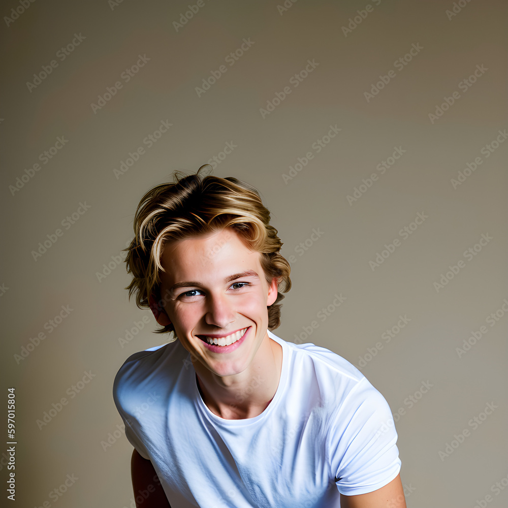 ai-generated illustration of a happy young Caucasian male model in a photoshoot ai-generated illustration of a happy young Caucasian male model in a photoshoot