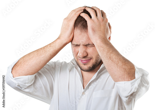 Man with emotional stressed holding his head photo