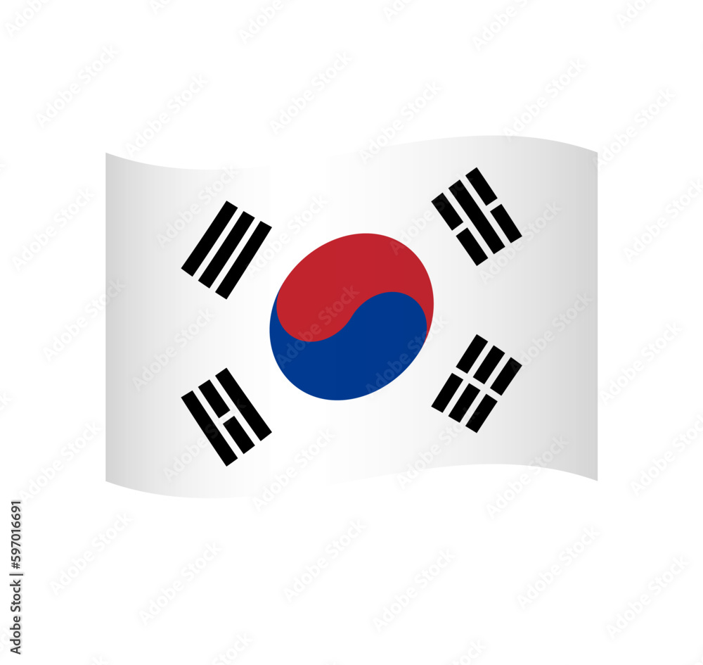 South Korea flag - simple wavy vector icon with shading. South Korea flag - simple wavy vector icon with shading.