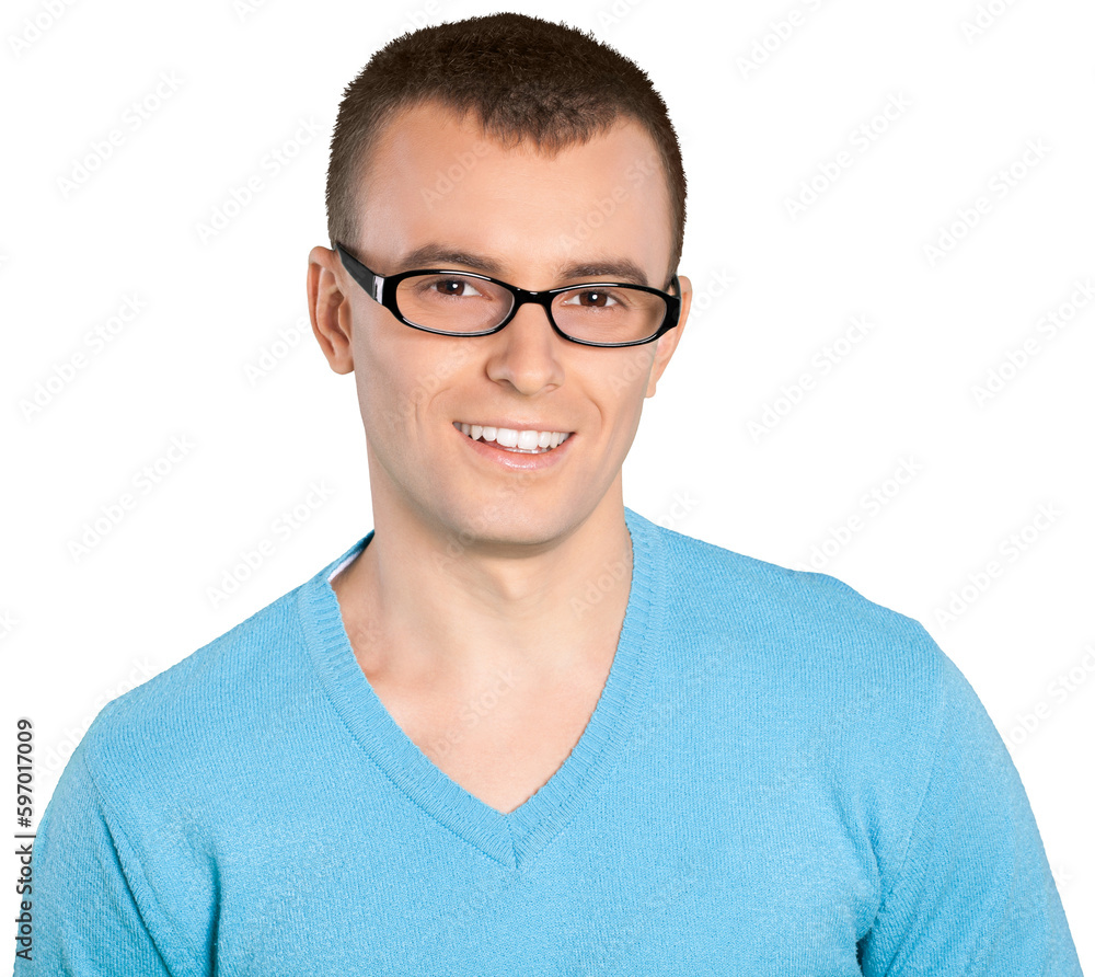 Young Smiling Man with Glasses - Isolated
