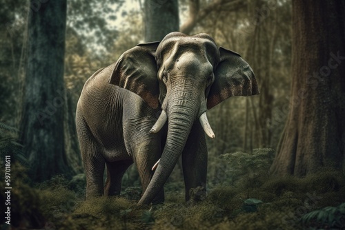 Vibrant portrait of a beautiful elephant surrounded by colorful florals in nature  Generative AI