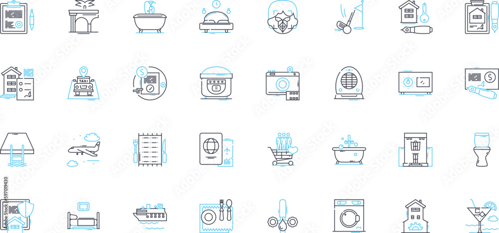 Beach resorts linear icons set. Sand, Waves, Sun, Seafood, Surf, Relaxation, Paradise line vector and concept signs. Palm trees,Fun,Tropical outline illustrations Generative AI Beach resorts linear icons set. Sand, Waves, Sun, Seafood, Surf, Relaxation, Paradise line vector and concept signs. Palm trees,Fun,Tropical outline illustrations Generative AI