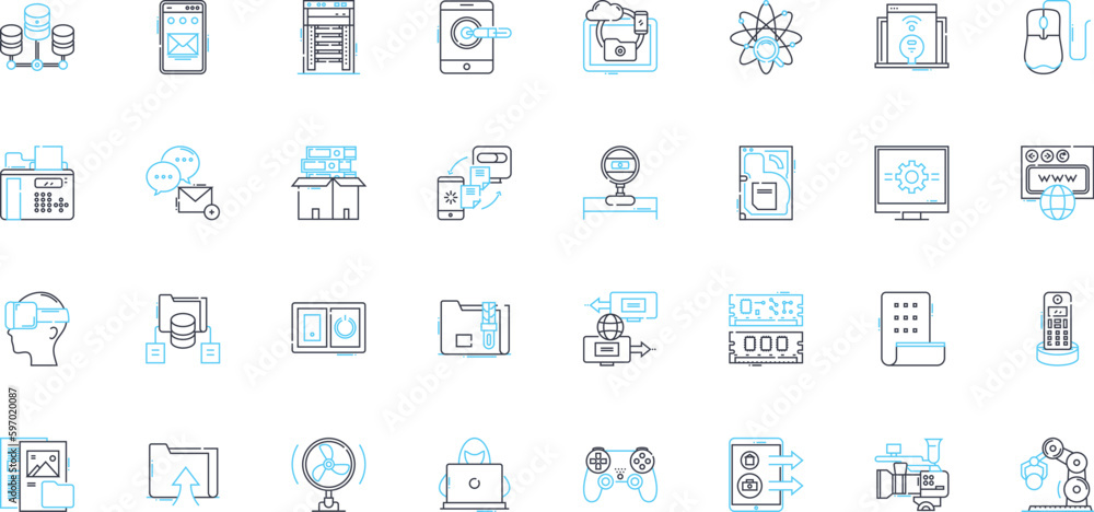 Gadget linear icons set. Smartph, Laptop, Tablet, Camera, Headphs, Earbuds, Smartwatch line vector and concept signs. Fitness-tracker,VR-headset,Drives outline illustrations Generative AI Gadget linear icons set. Smartph, Laptop, Tablet, Camera, Headphs, Earbuds, Smartwatch line vector and concept signs. Fitness-tracker,VR-headset,Drives outline illustrations Generative AI