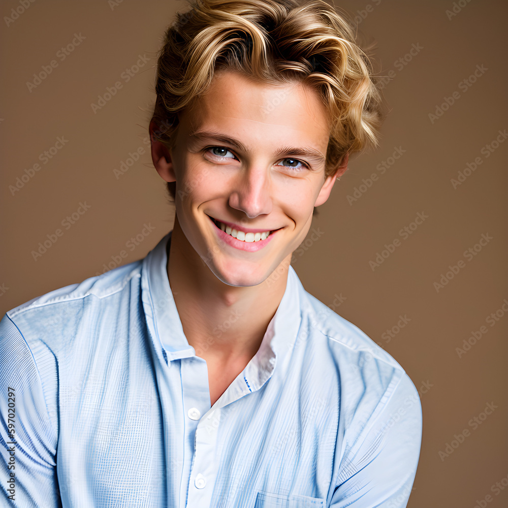ai-generated illustration of a happy young Caucasian male model in a photoshoot ai-generated illustration of a happy young Caucasian male model in a photoshoot