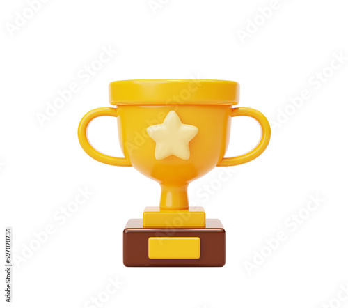 Yellow trophy cup winner success champion icon sign or symbol 3d illustration
