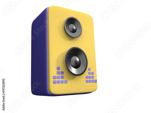 speaker 3d icon. with blue loudspeaker. Equipment for parties and home listening music. Speaker system for professional studio. Realistic 3d Rendering illustration Alpha Background Transparent