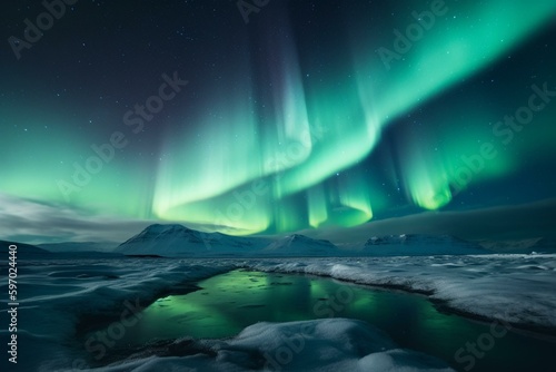 Background with lights of Aurora Borealis. Generative AI © Melisende