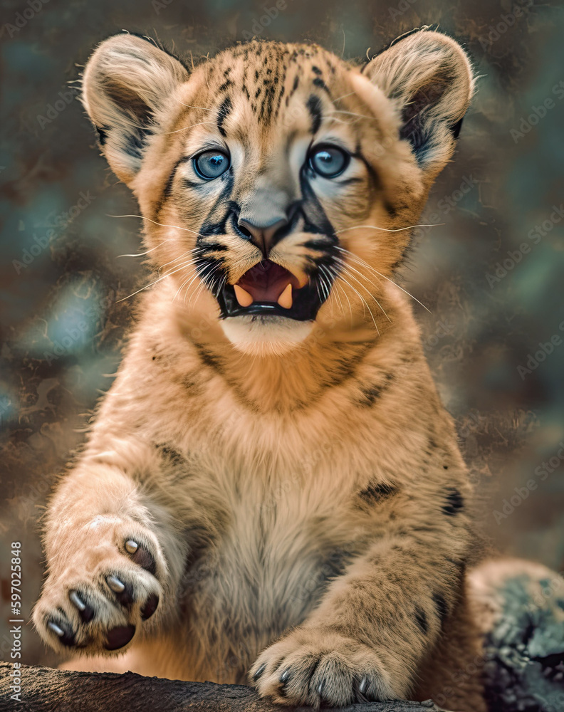 Fototapeta premium A little cheetah cub with his hands out