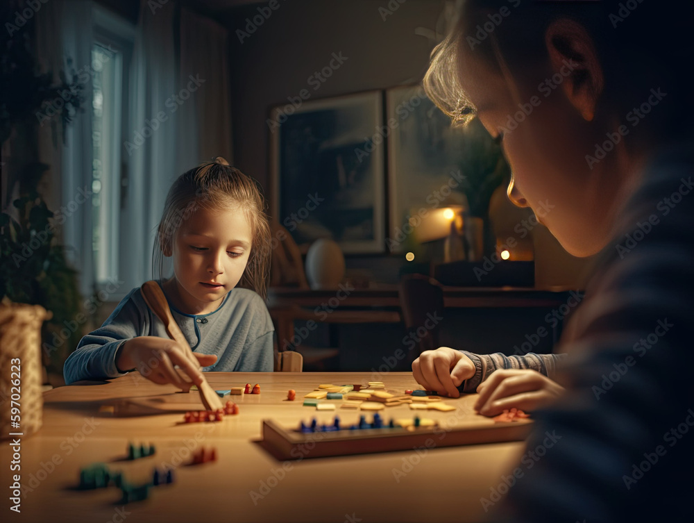 Fototapeta premium Kids bonding and fun activities at home, ai-generated artwork