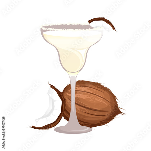 Coconut margarita.Summer, tropical cocktail with coconut.Coconut martini.Vector illustration.