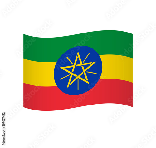 Ethiopia flag - simple wavy vector icon with shading.