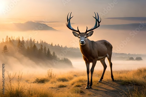 deer in the wild at sunset  generative ai