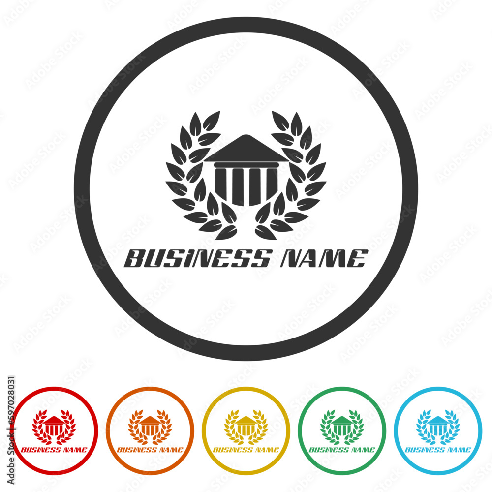 Business building logo. Set icons in color circle buttons Business building logo. Set icons in color circle buttons