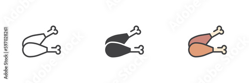 Chicken drumsticks different style icon set