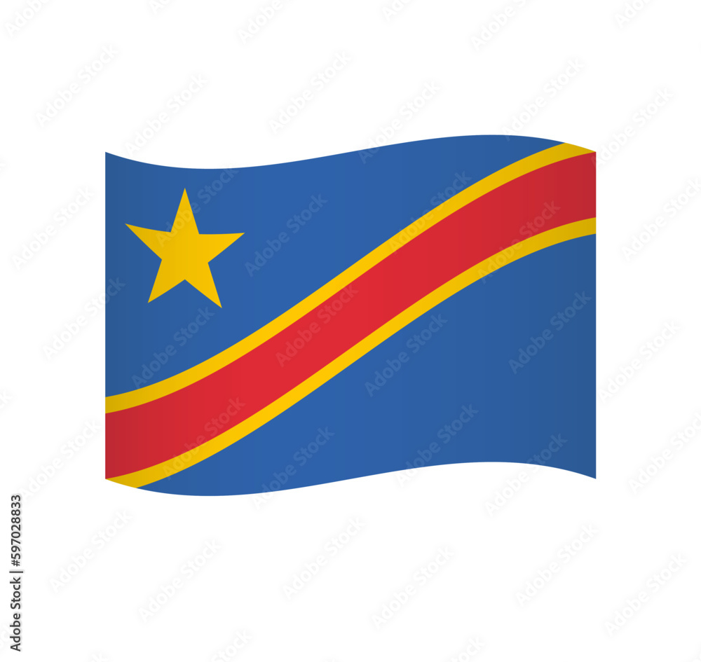 Democratic Republic of the Congo flag - simple wavy vector icon with shading. Democratic Republic of the Congo flag - simple wavy vector icon with shading.