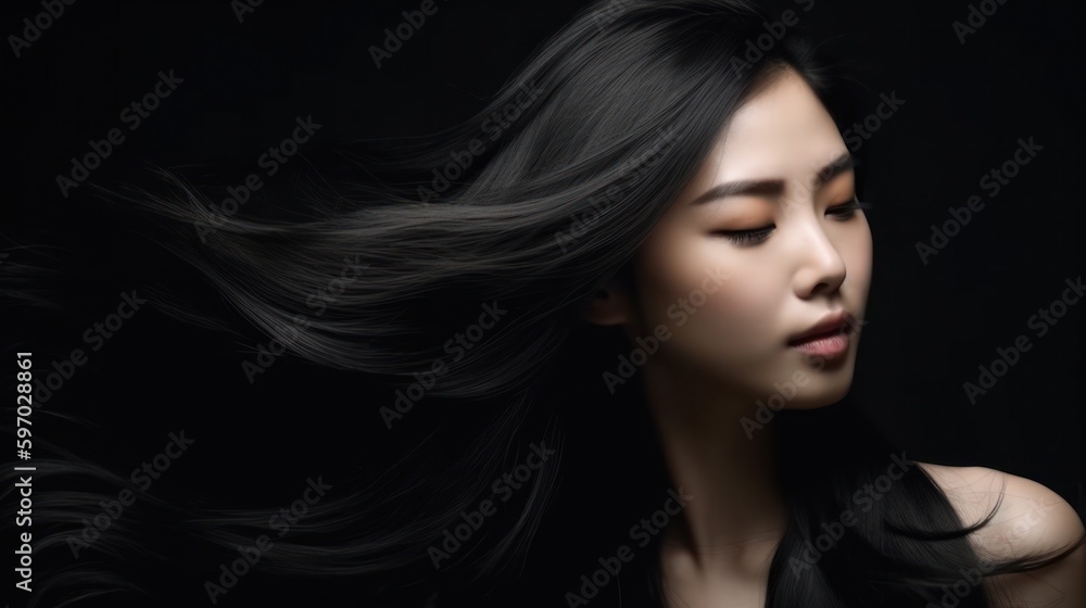 Beautiful model woman with long curly hairstyle. Care and beauty hair products. Generative AI Beautiful model woman with long curly hairstyle. Care and beauty hair products. Generative AI