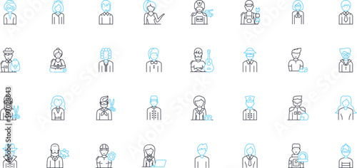 Market data linear icons set. Trends, Analytics, Research, Insights, Reports, Statistics, Forecasting line vector and concept signs. Volatility,Indices,Performance outline illustrations Generative AI