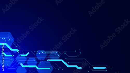 Circuit board hi-tech digital data connection with hexagonal shape background. Digital data connection system, motherboard, electronic design concept.