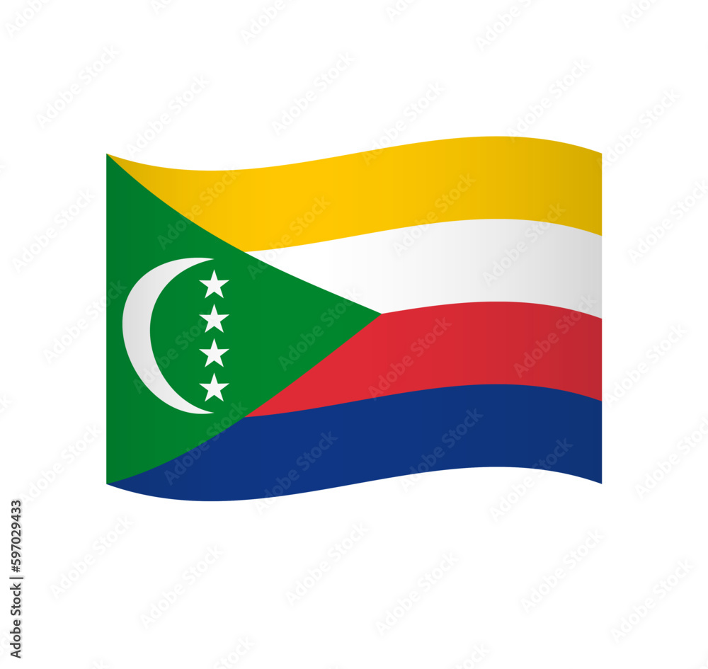 Comoros flag - simple wavy vector icon with shading.