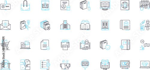 Graphic writing linear icons set. ypography, Design, Layout, Composition, Illustration, Creativity, Narrative line vector and concept signs. Typography, Visuals, Expressive outline Generative AI