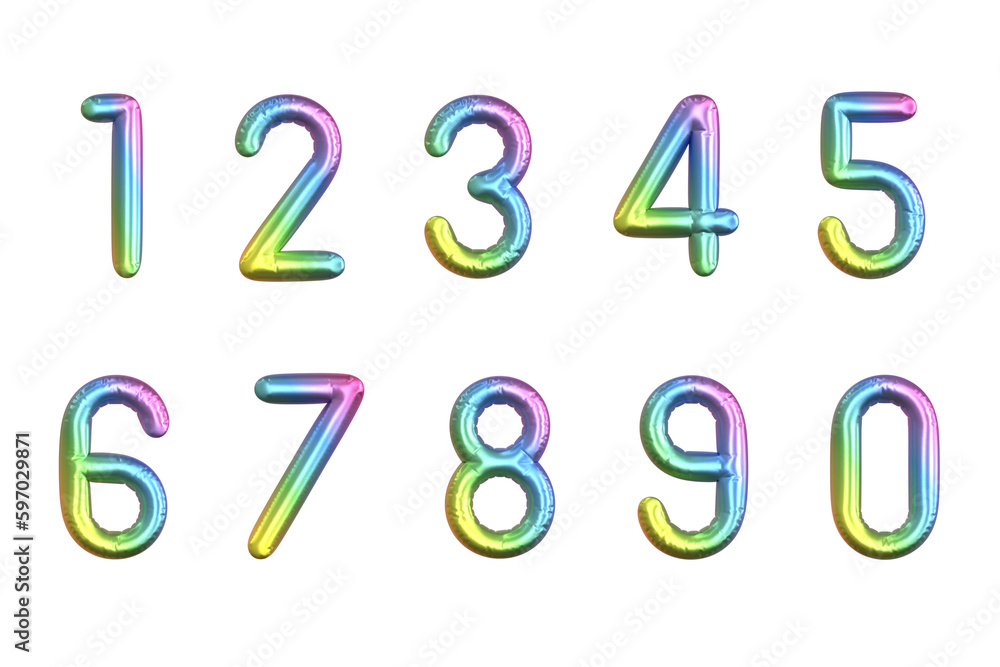 Set of rainbow 3D balloon numbers from 0 to 9 Set of rainbow 3D balloon numbers from 0 to 9