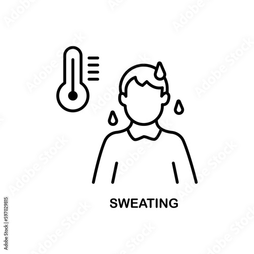 Sweating flat line icon. Vector illustration anxiety person and high temperature, fever